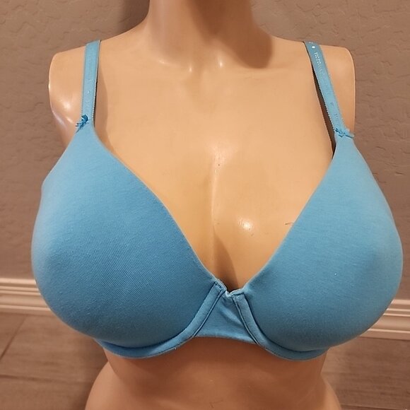 Victorias Secret Cotton Bra 36DD Blue Underwire Lined Perfect Coverage - Picture 1 of 3